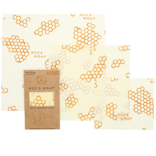 Bee's Wrap Reusable Beeswax Food Wraps Assorted Sizes Honeycomb Design