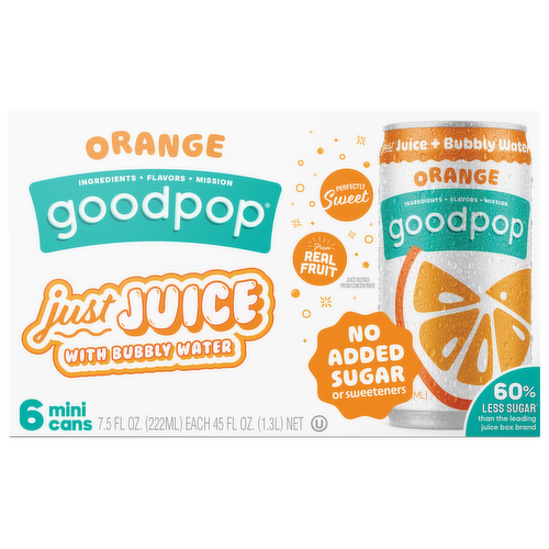 GoodPop Orange Just Juice & Sparkling Water Mini Cans