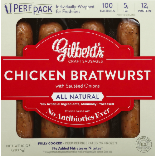 Gilbert's Chicken Bratwursts with Sauteed Onions