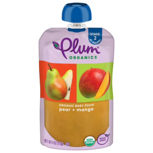 Plum Organics Pear & Mango Stage 2 Baby Food Squeeze Pouch