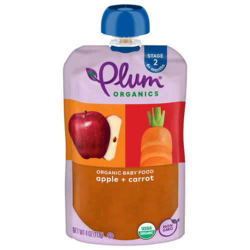 Plum Organics Apple and Carrot Baby Food Stage 2 Baby Food Squeeze Pouch