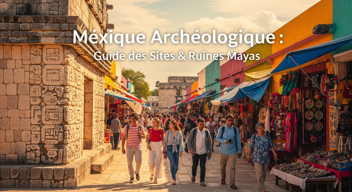 Paysage mexicain moderne avec éléments culturels et touristiques sur l'archéologie