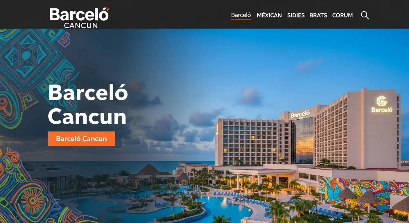 Paisaje mexicano moderno con elementos culturales y turísticos sobre Barcelo Cancun