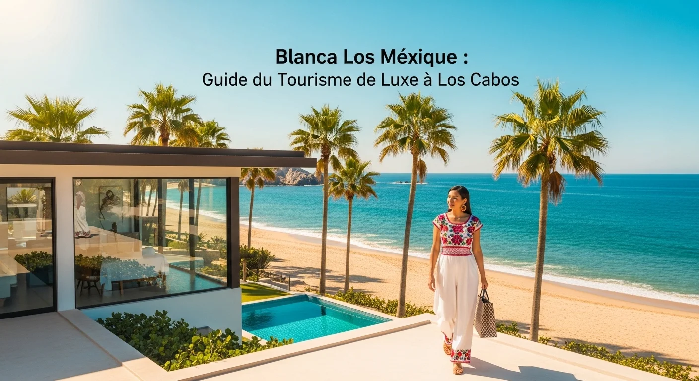 Paisaje mexicano moderno con elementos culturales y turísticos sobre Blanca Los