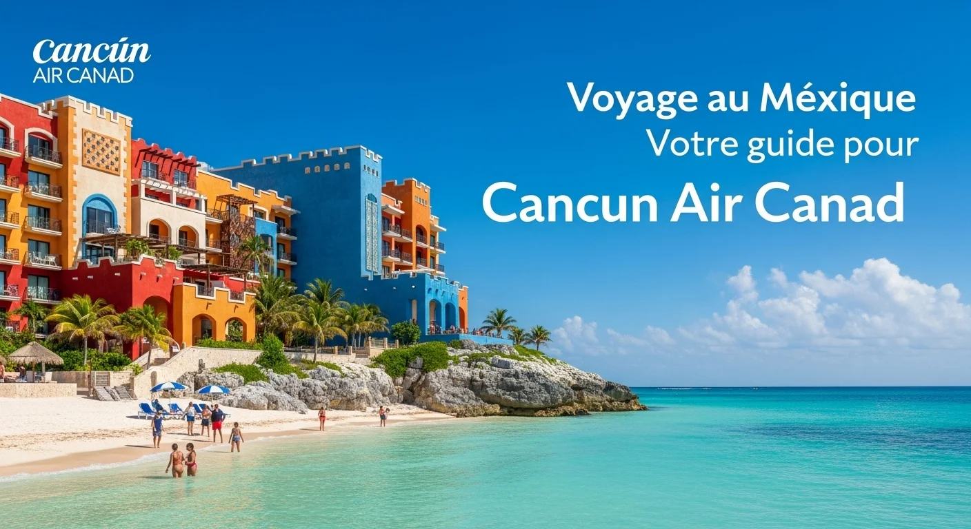 Paisaje mexicano moderno con elementos culturales y turísticos sobre Cancun Air Canad