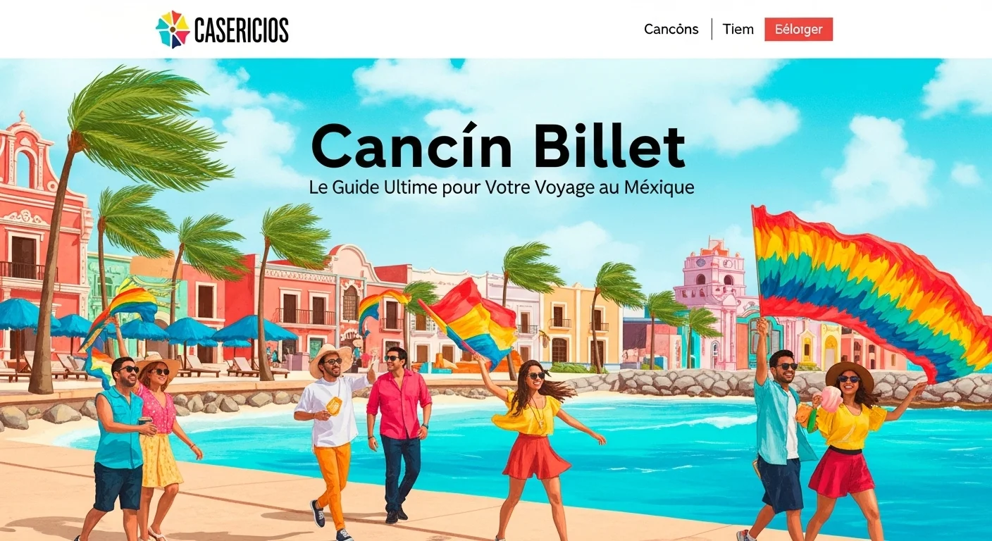 Paisaje mexicano moderno con elementos culturales y turísticos sobre Cancún Billet