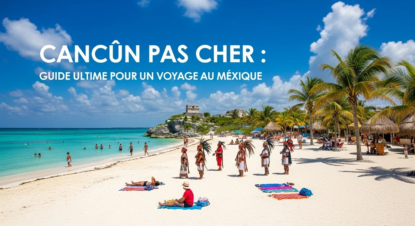 Paisaje mexicano moderno con elementos culturales y turísticos sobre Cancun Pas