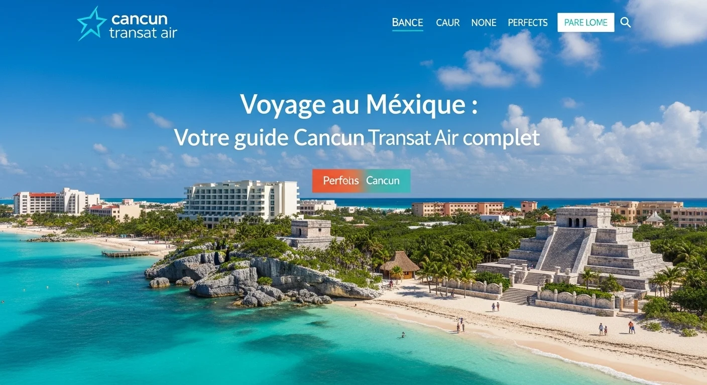 Paisaje mexicano moderno con elementos culturales y turísticos sobre Cancun Transat Air