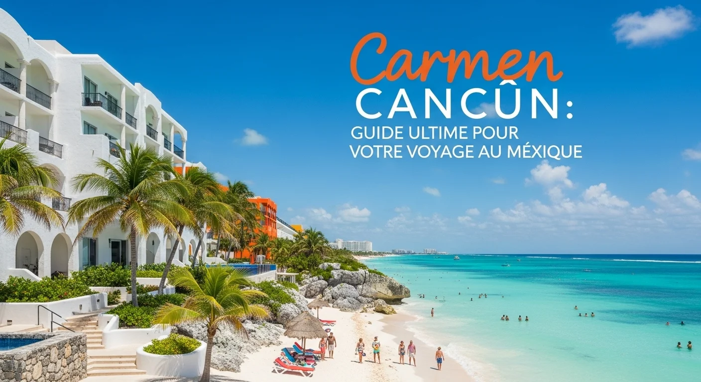 Paisaje mexicano moderno con elementos culturales y turísticos sobre Carmen Cancun
