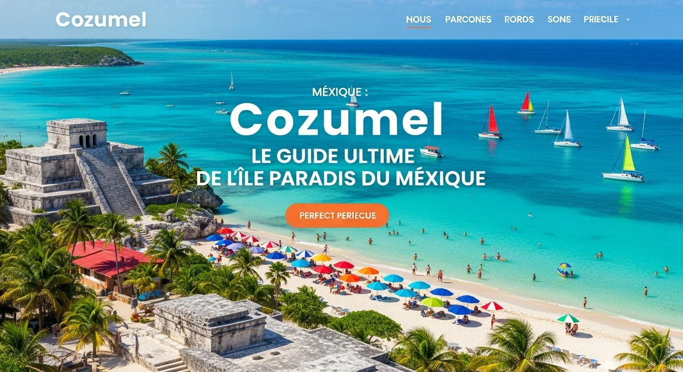 Paisaje mexicano moderno con elementos culturales y turísticos sobre Cozumel Mexique