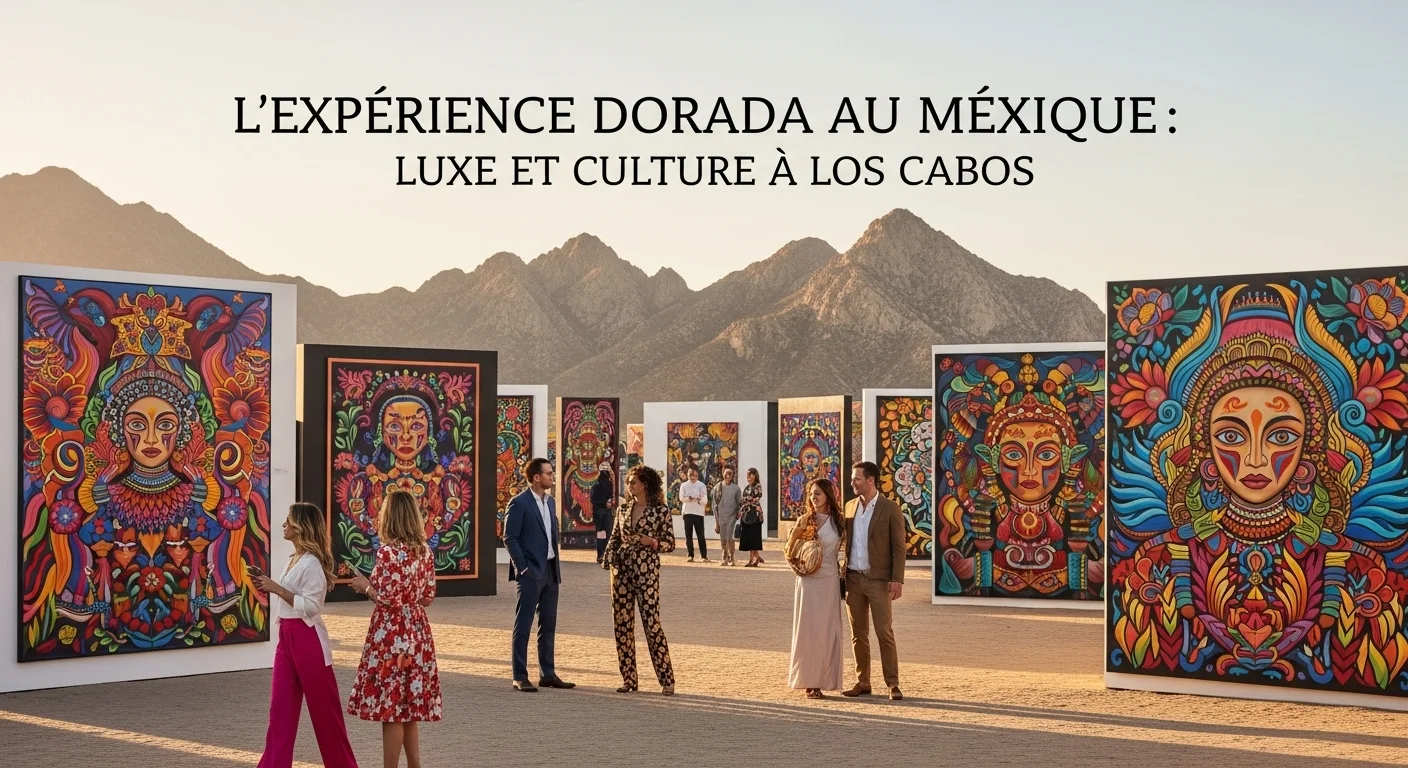 Paisaje mexicano moderno con elementos culturales y turísticos sobre Dorada