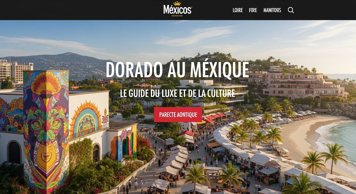 Paisaje mexicano moderno con elementos culturales y turísticos sobre Dorado