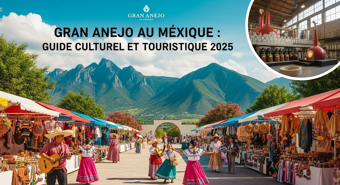 Paisaje mexicano moderno con elementos culturales y turísticos sobre Gran Anejo