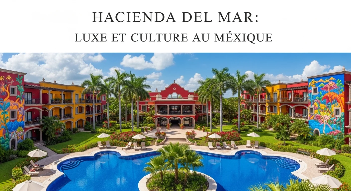 Paysage mexicain moderne avec des éléments culturels et touristiques sur Hacienda Del