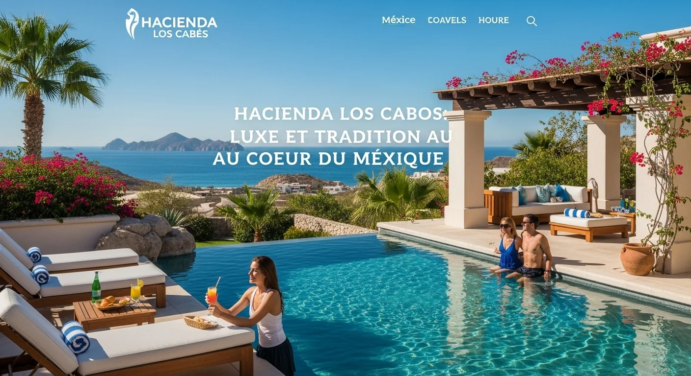 Paisaje mexicano moderno con elementos culturales y turísticos sobre Hacienda Los