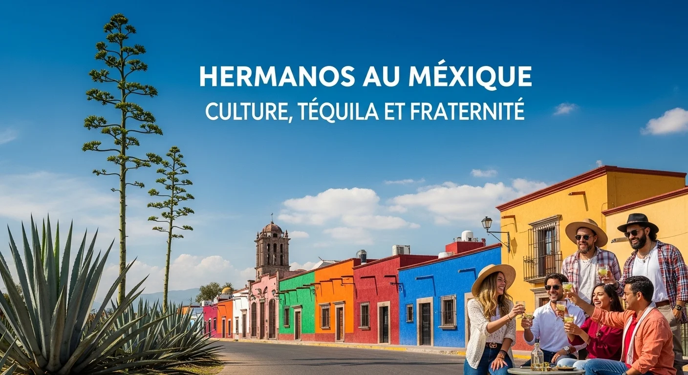 Paysage mexicain moderne avec des agaves et des éléments culturels sur Hermanos
