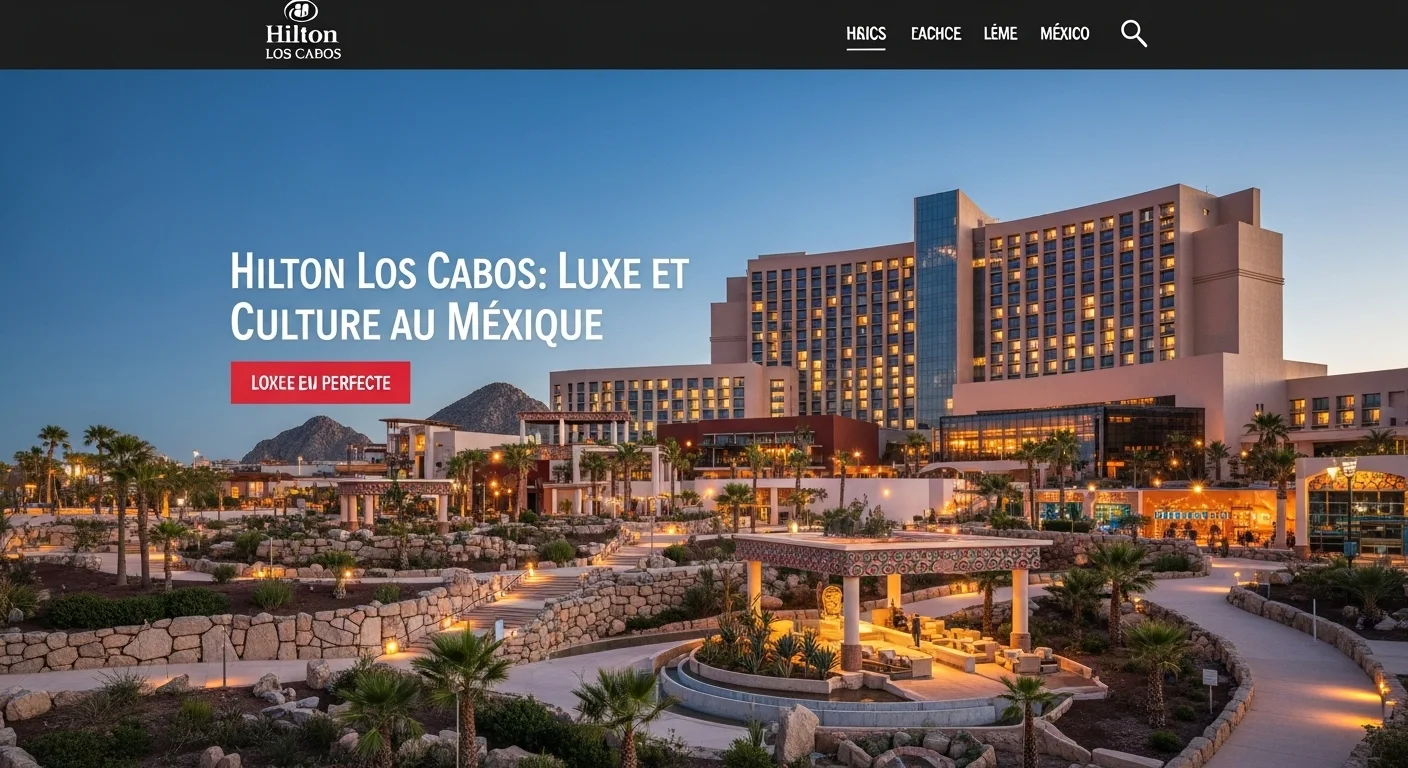 Paisaje mexicano moderno con elementos culturales y turísticos sobre Hilton Los