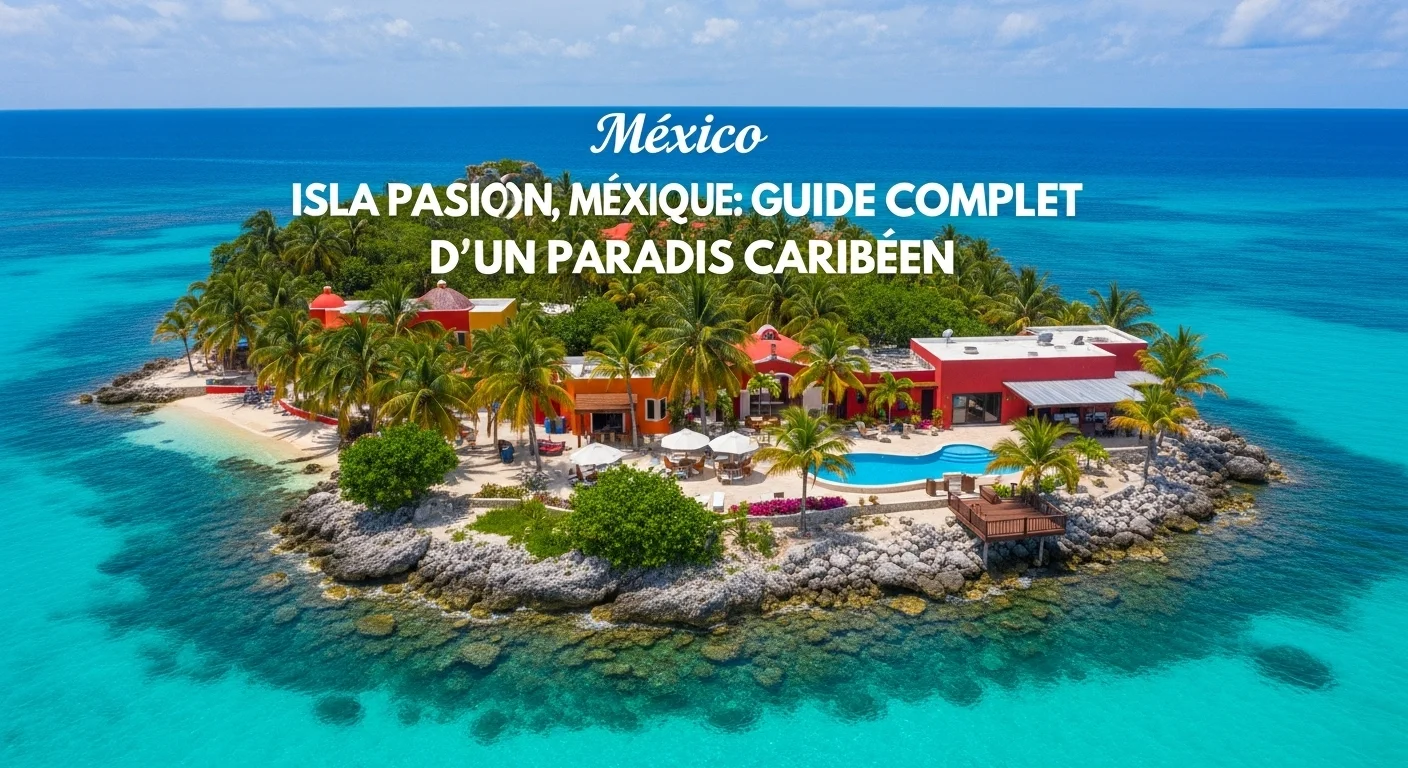 Paysaje mexicano moderno con elementos culturales y turísticos sobre Isla Pasion