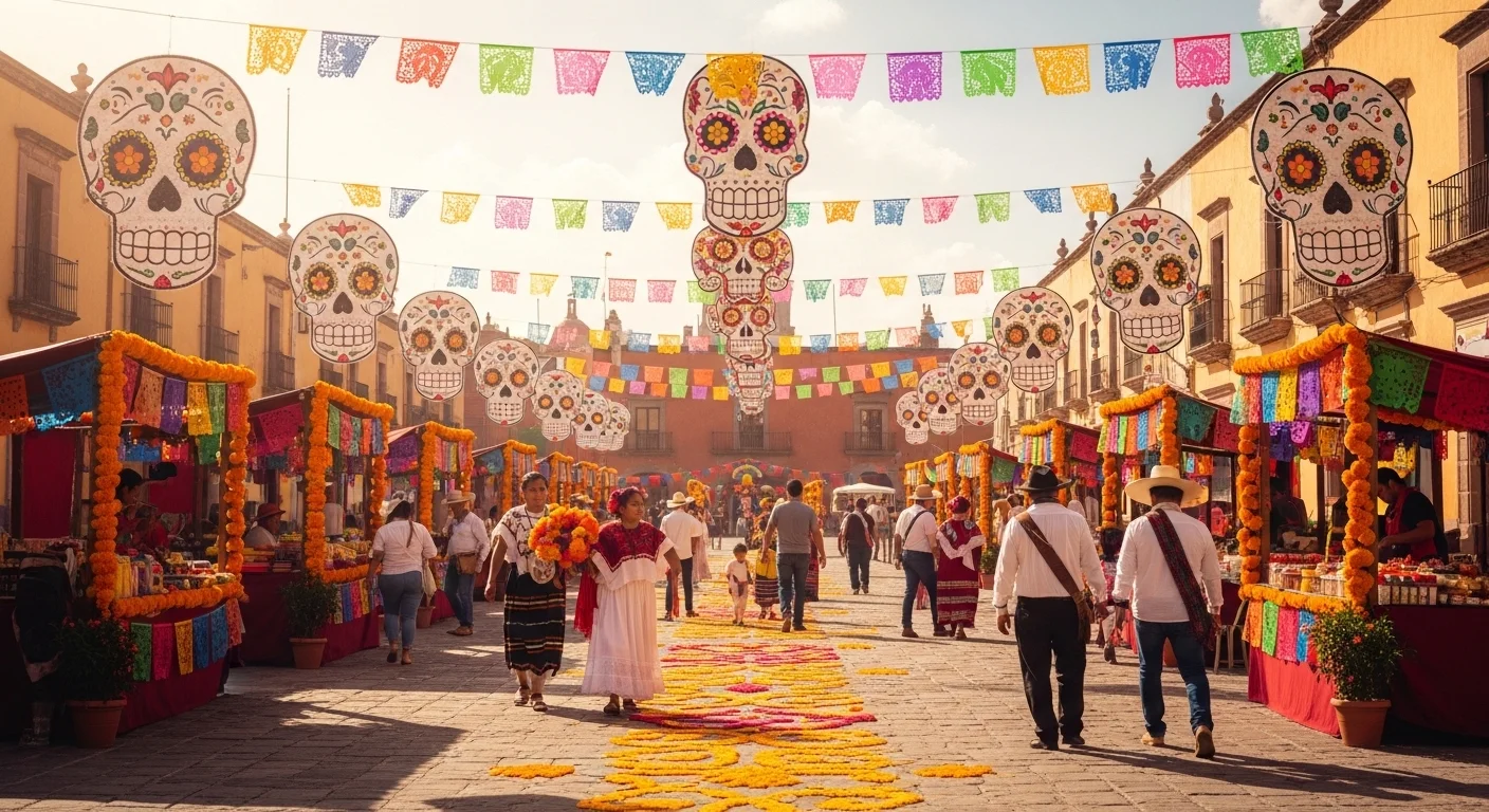 Paysage mexicano moderne avec éléments culturels et turísticos sobre Jour Des Morts