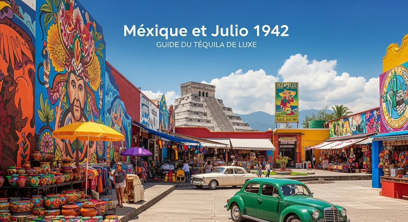 Paisaje mexicano moderno con elementos culturales y turísticos sobre Julio 1942