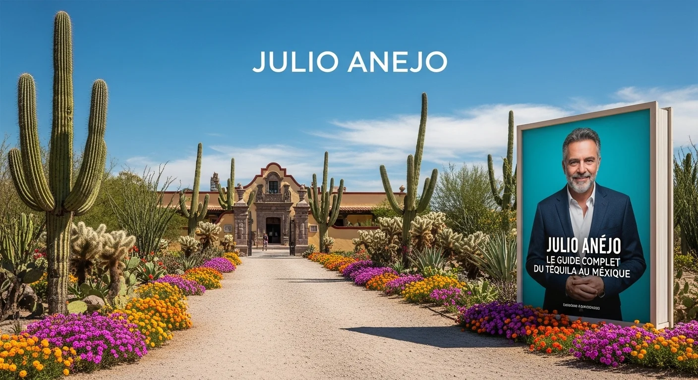 Paysaje mexicano moderno con elementos culturales y turísticos sobre Julio Anejo