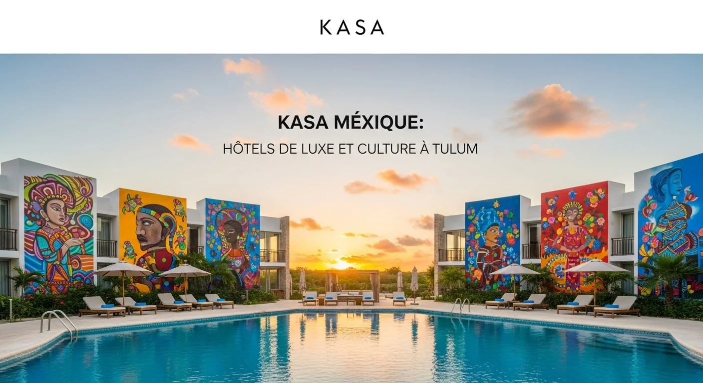 Paisaje mexicano moderno con elementos culturales y turísticos sobre Kasa