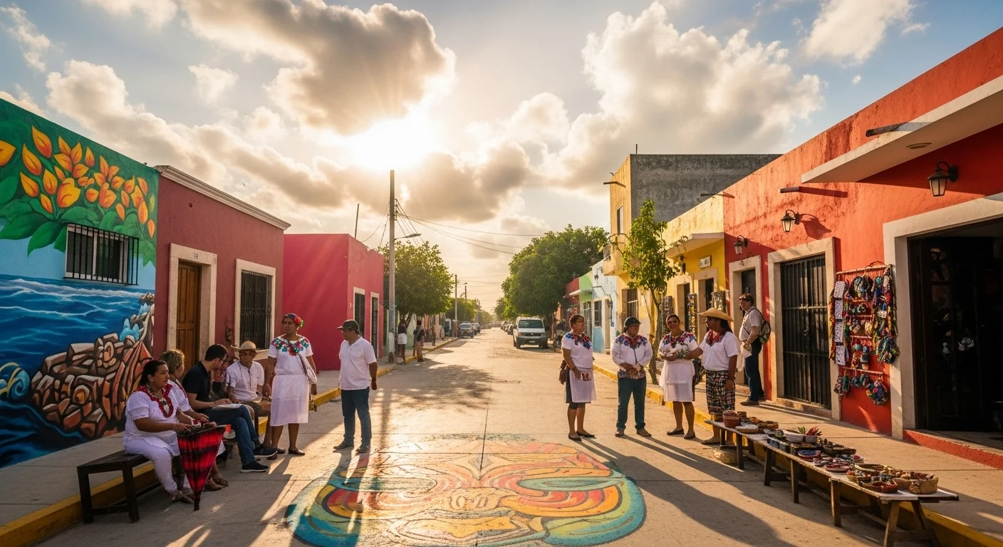 Paysage mexicain moderne avec éléments culturels et touristiques sur Los Amigos