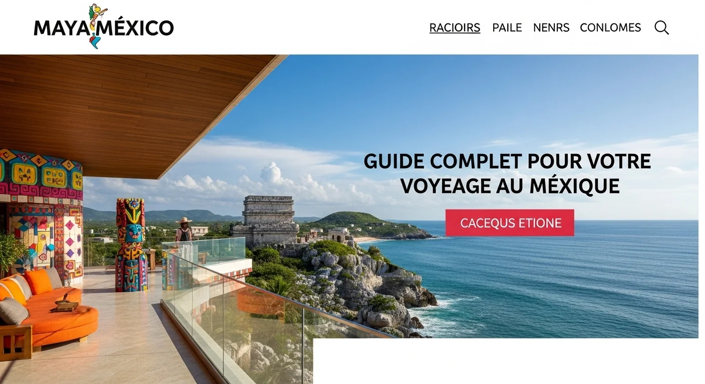 Paysaje mexicano moderno con elementos culturales y turísticos sobre Maya Mexico