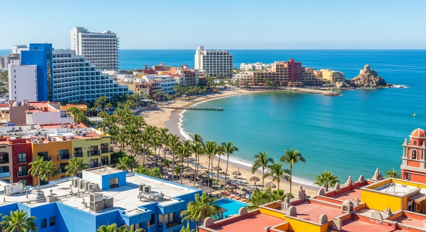 Paisaje mexicano moderno con elementos culturales y turísticos sobre Mazatlan Mexique