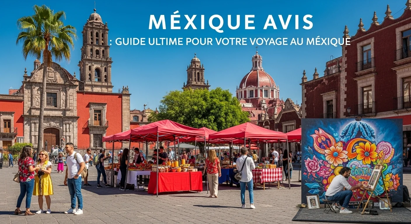 Paisaje mexicano moderno con elementos culturales y turísticos sobre Mexique Avis