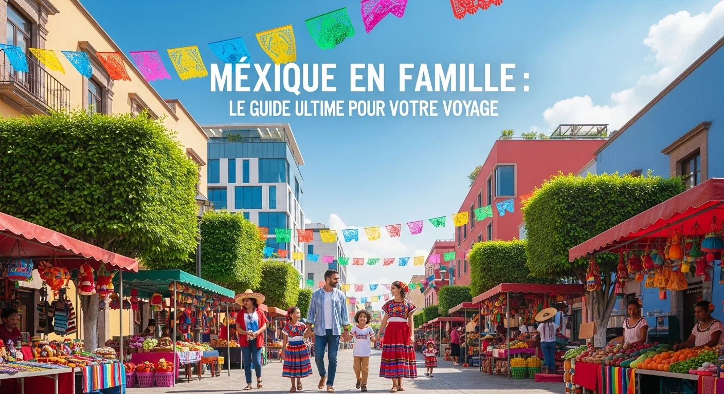 Paisaje mexicano moderno con elementos culturales y turísticos sobre Mexique En Famille