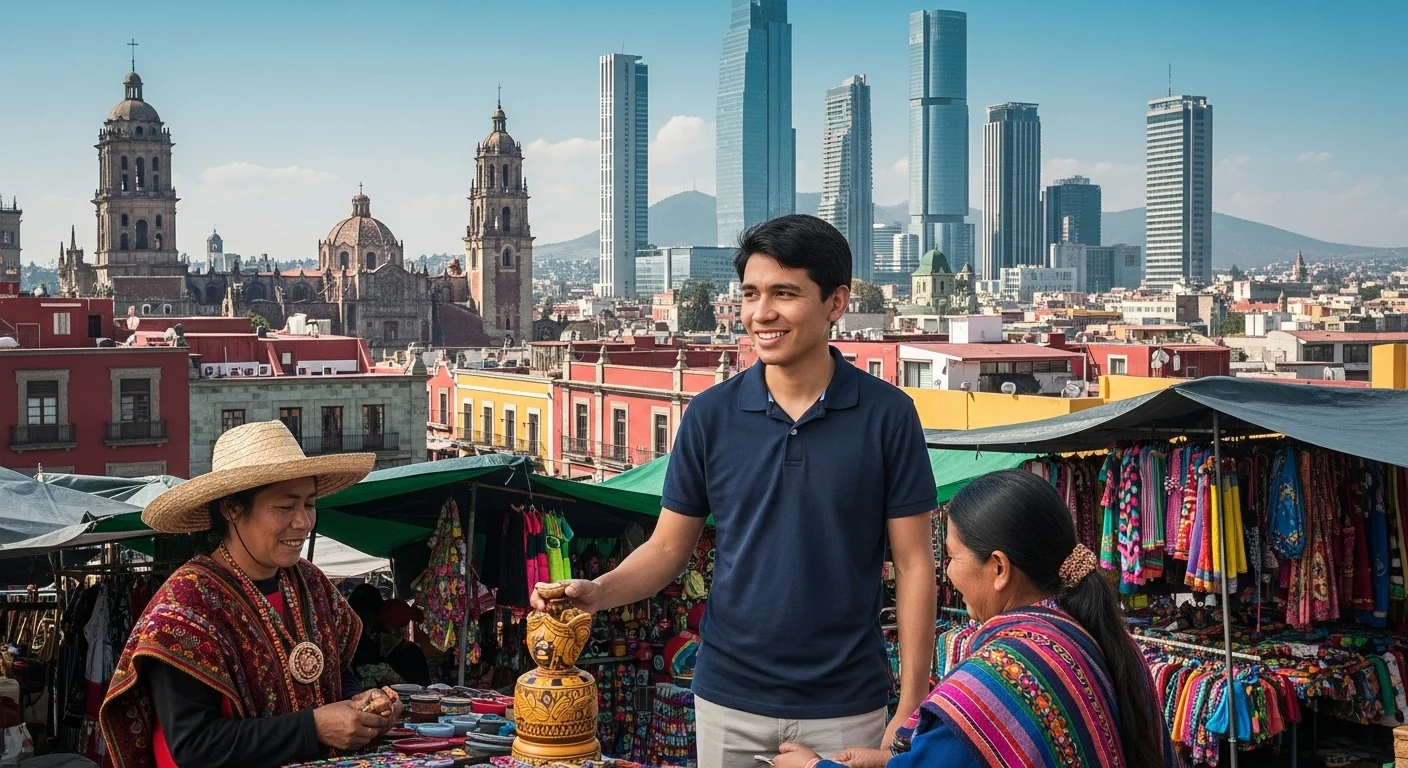 Paysage mexicain moderne avec des éléments culturels et touristiques sur Miguel