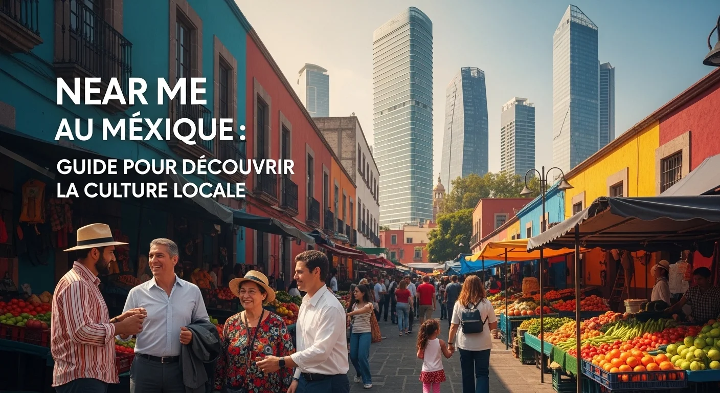 Paisaje mexicano moderno con elementos culturales y turísticos sobre Near Me