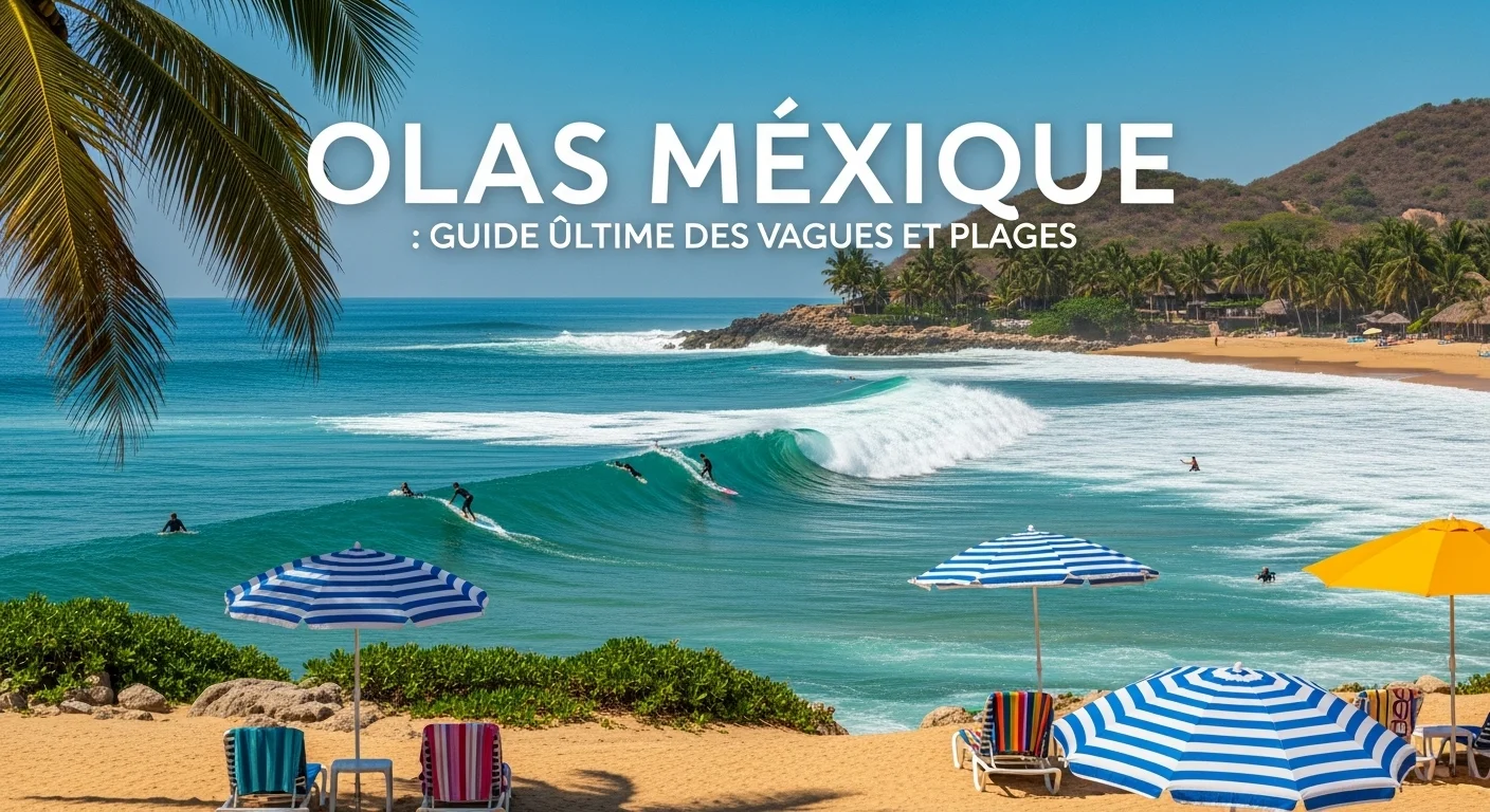 Paisaje mexicano moderno con elementos culturales y turísticos sobre Olas