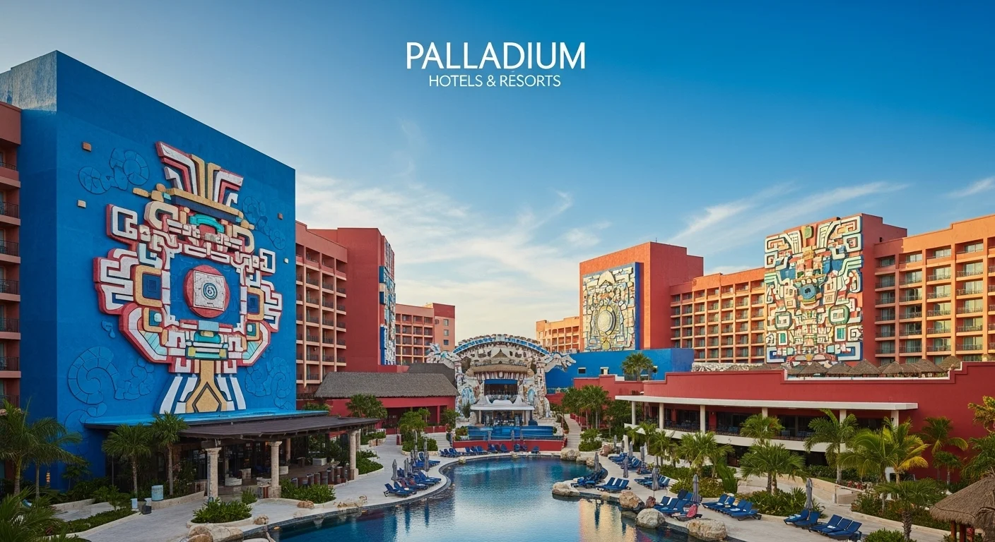 Paisaje mexicano moderno con elementos culturales y turísticos sobre Palladium