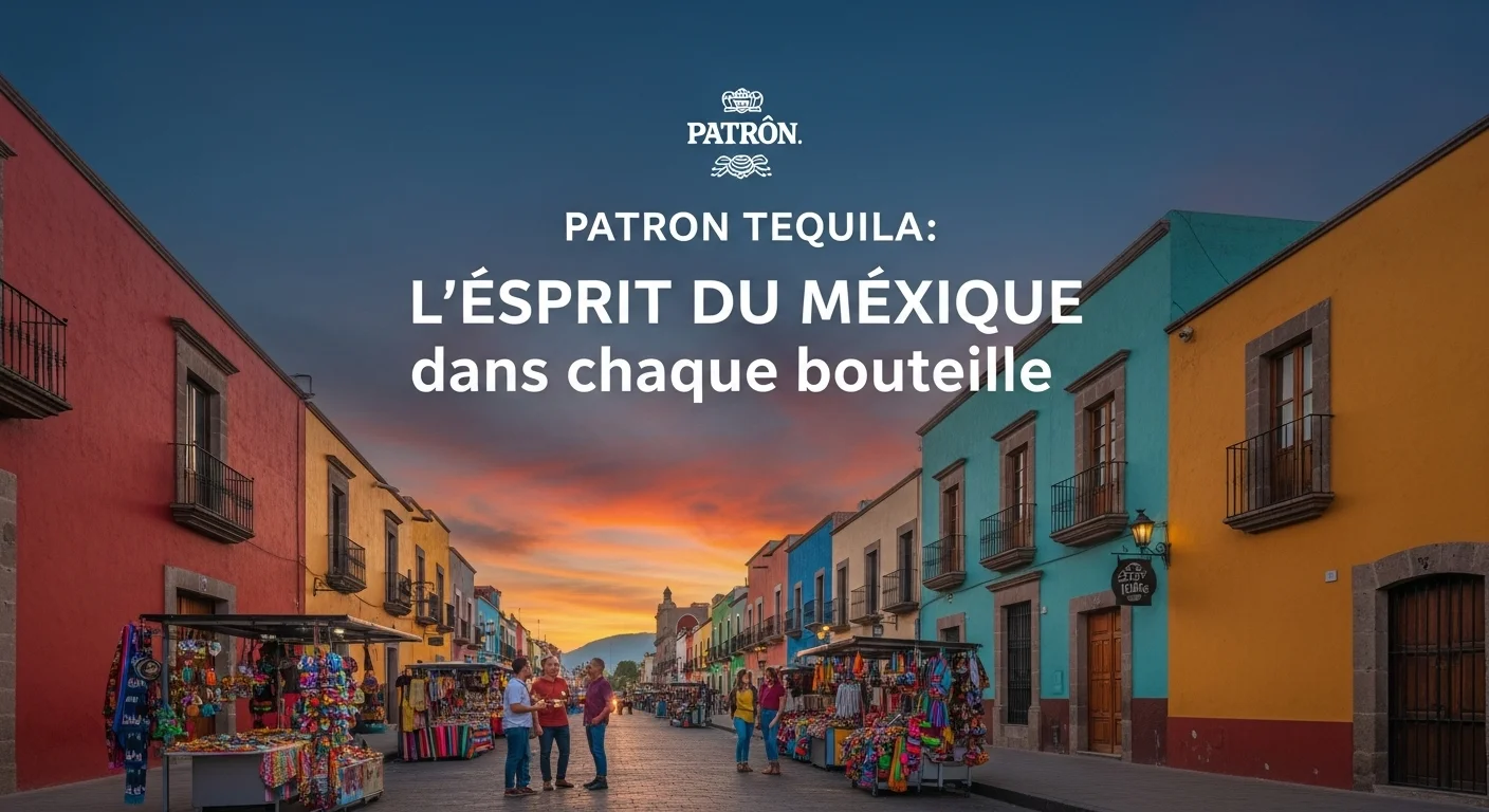 Paisaje mexicano moderno con elementos culturales y turísticos sobre Patron Tequila