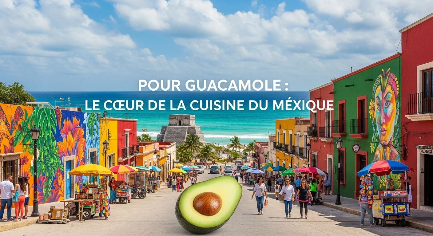 Paysage mexicain moderne avec éléments culturels et touristiques sur Pour Guacamole