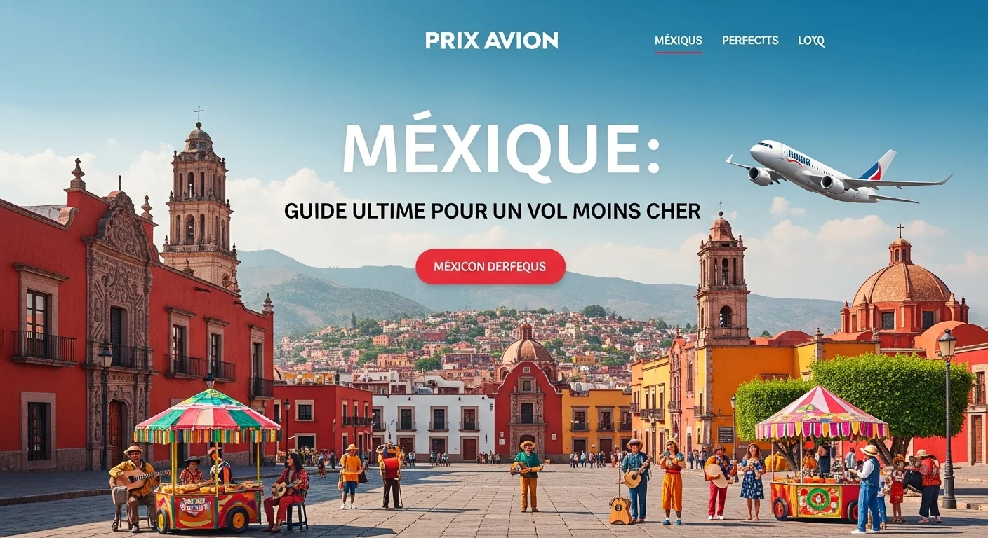 Paisaje mexicano moderno con elementos culturales y turísticos sobre Prix Avion