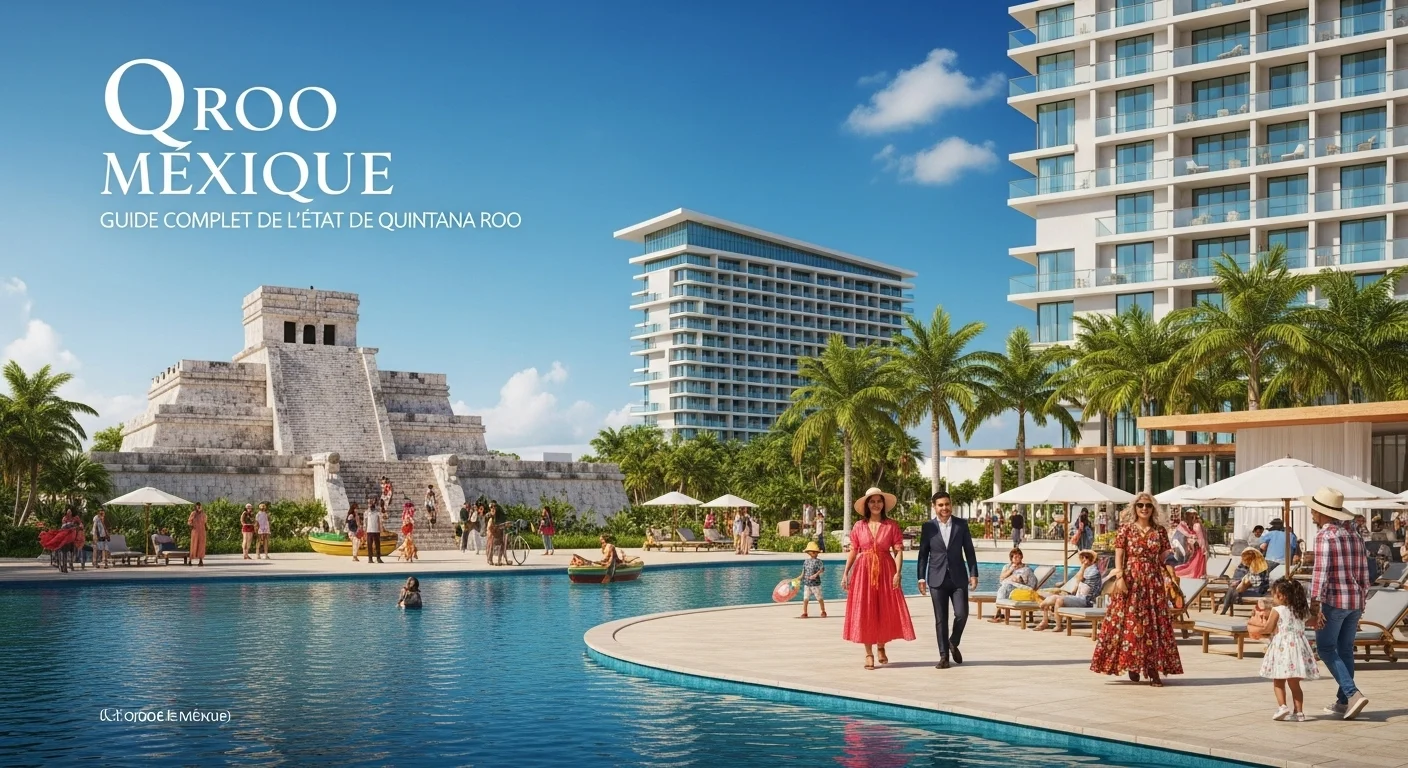 Paysage mexicain moderne avec éléments culturels et touristiques sur Qroo