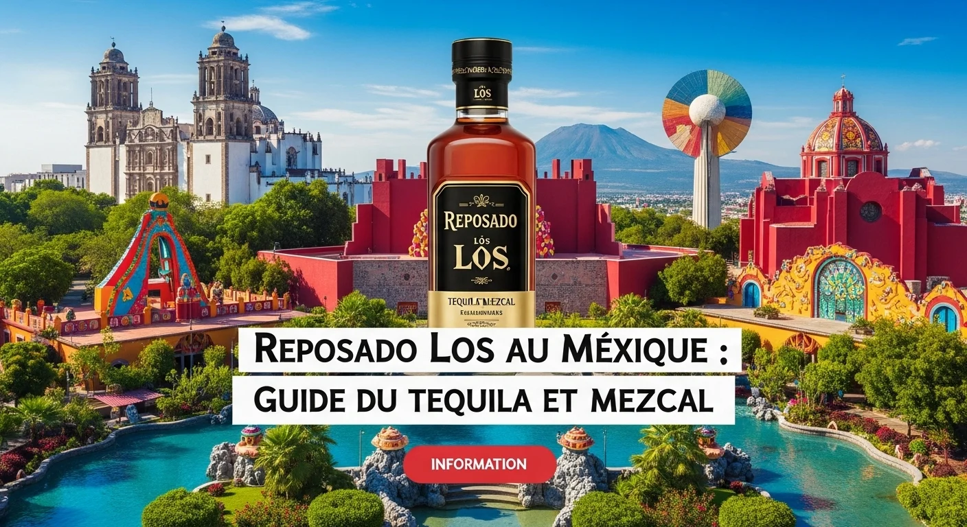 Paisaje mexicano moderno con elementos culturales y turísticos sobre Reposado Los