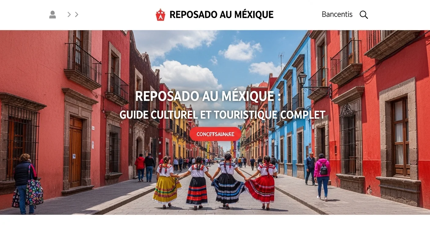 Paisaje mexicano moderno con elementos culturales y turísticos sobre Reposado