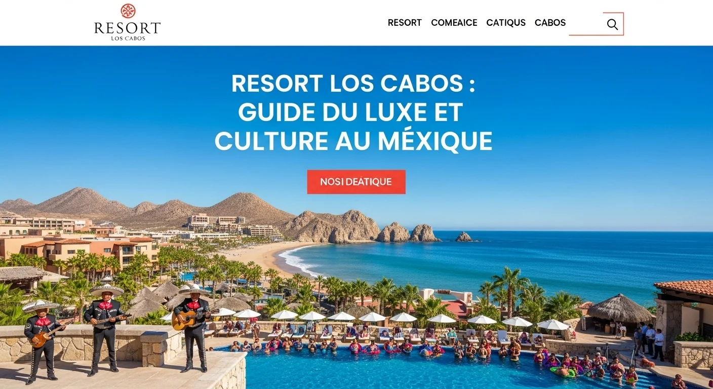 Paisaje mexicano moderno con elementos culturales y turísticos sobre Resort Los