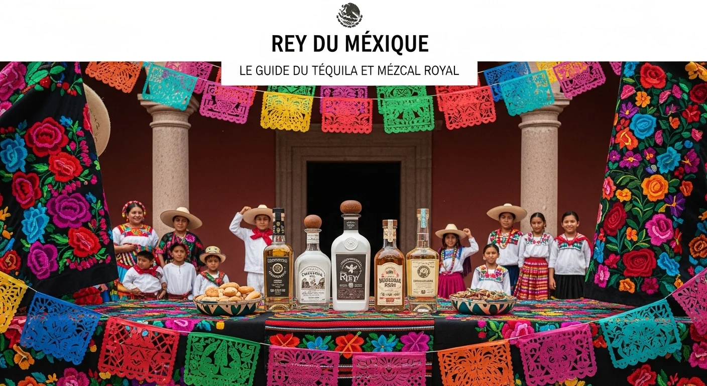 Culture mexicaine avec des bouteilles de tequila et mezcal, et des traditions pour découvrir 'Rey'