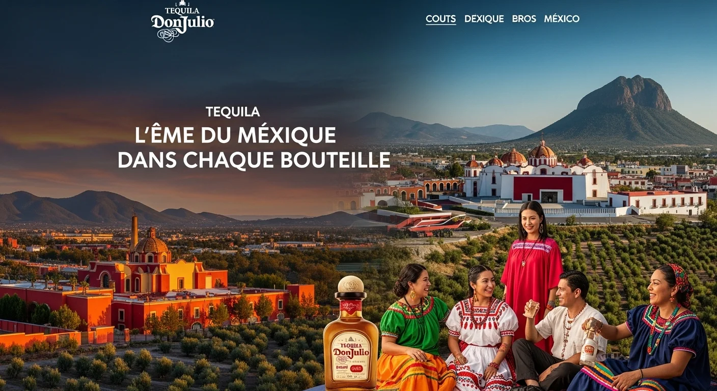 Paisaje mexicano moderno con elementos culturales y turísticos sobre Tequila Don Julio