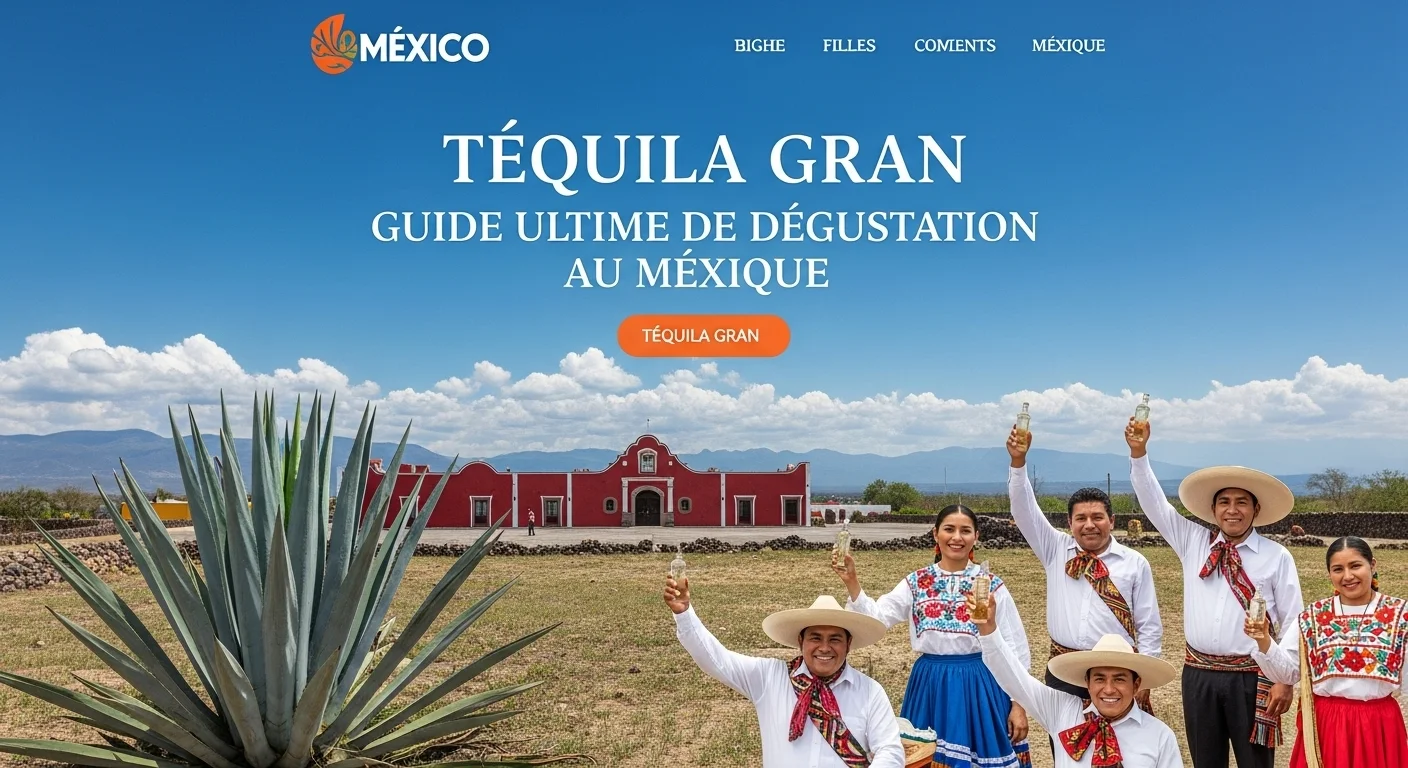 Paisaje mexicano moderno con elementos culturales y turísticos sobre Tequila Gran