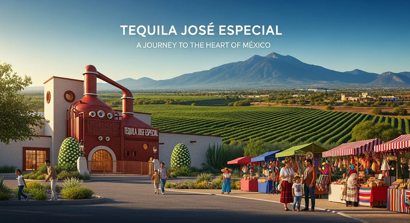 Paisaje mexicano moderno con elementos culturales y turísticos sobre Tequila Jose Especial