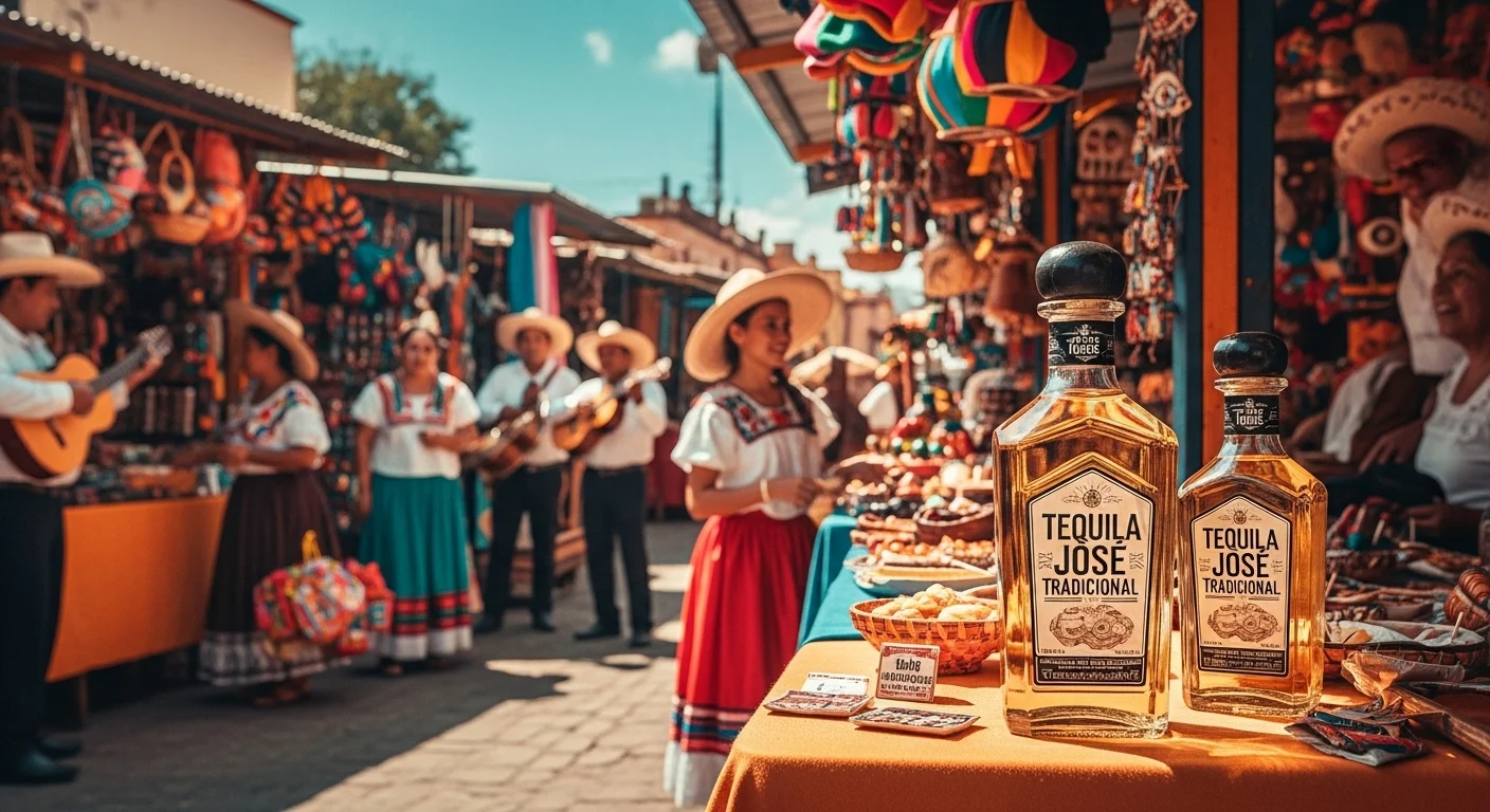 Paisaje mexicano moderno con elementos culturales y turísticos sobre Tequila Jose Tradicional