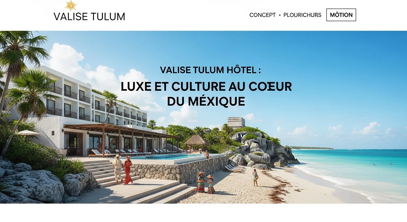 Paisaje mexicano moderno con elementos culturales y turísticos sobre Valise Tulum Hotel