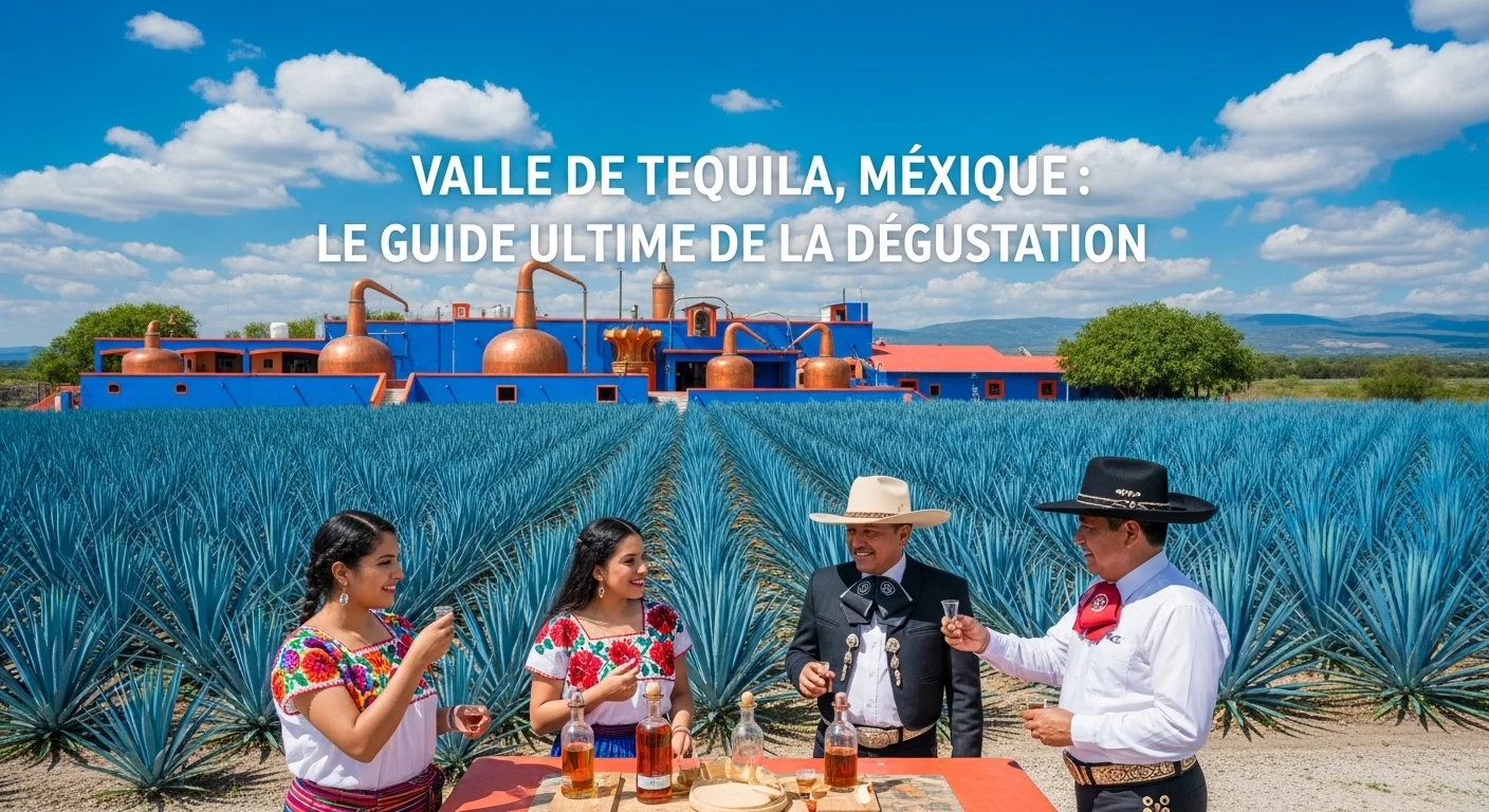 Paysage mexicain moderne avec des champs d'agave bleu de la Valle et des éléments culturels.