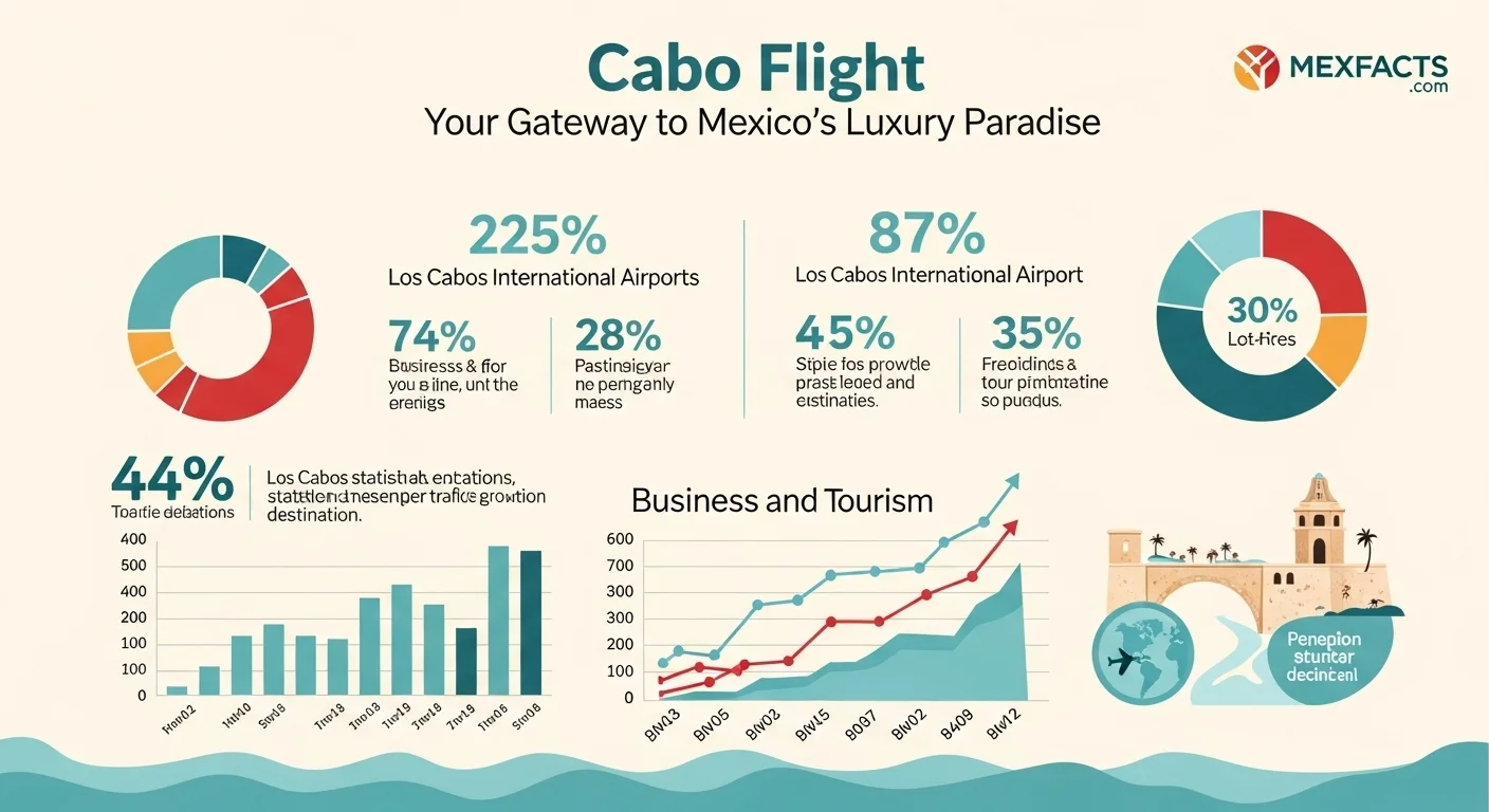 An infographic showing statistics and data about Los Cabos International Airport passenger traffic and tourism growth.